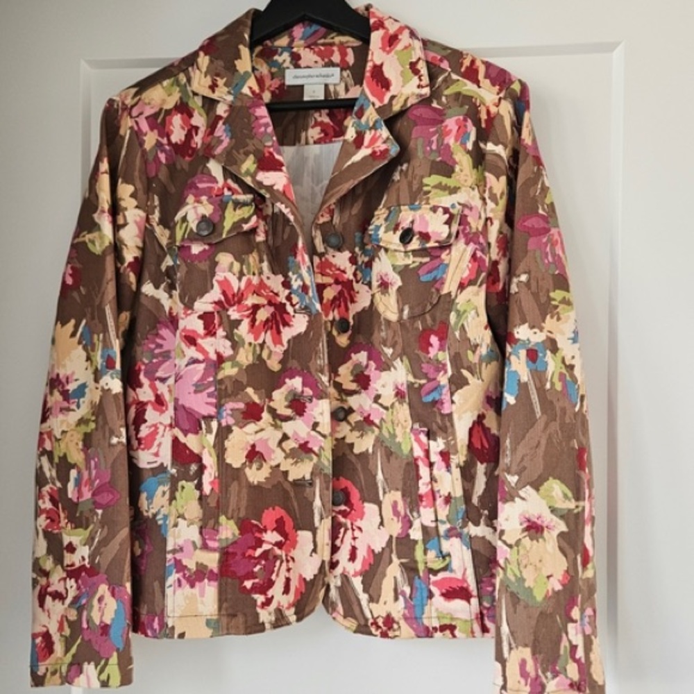 Christopher & Banks Floral Jean Jacket - Brown Pink Multi